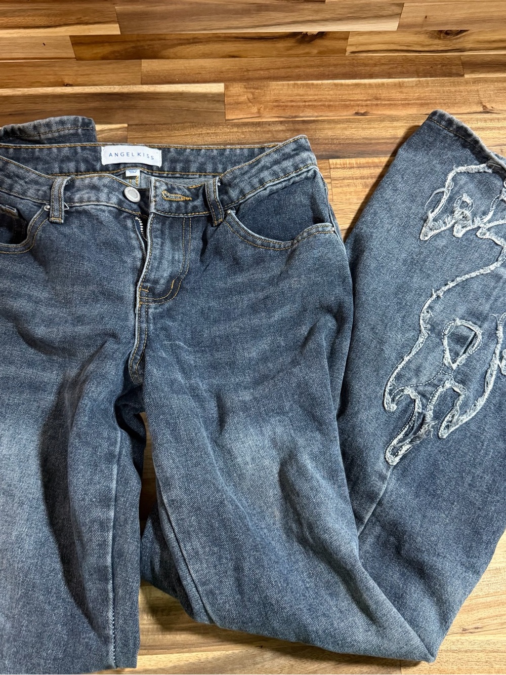 Angel Kiss Blue Denim Jeans with flamed bottoms